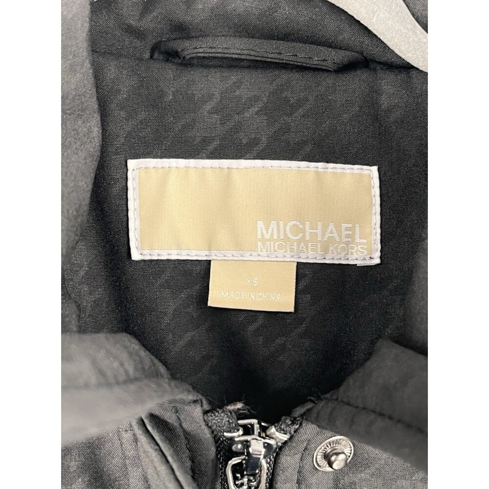 MICHAEL MICHAEL KORS Women's Black Subtle Herringbone Belted Hooded Coat XS - Picture 4 of 6